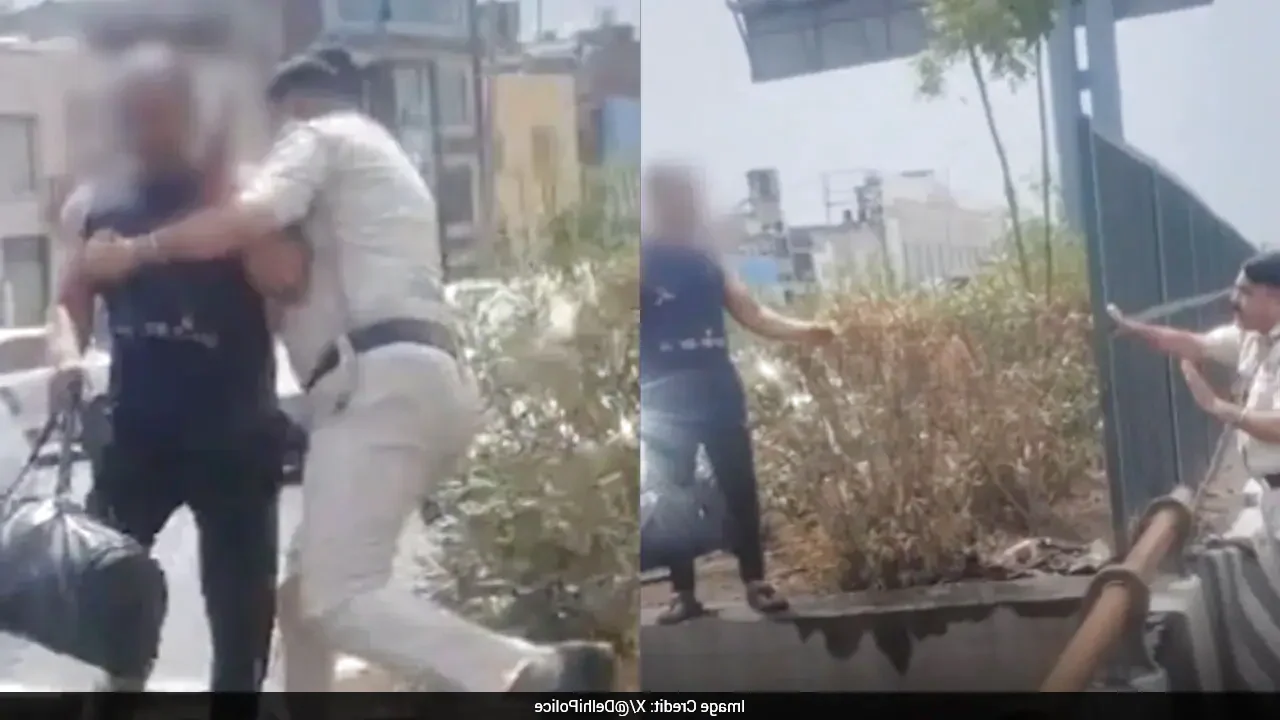 अनिल पर फोकस, वीडियो: Courageous Delhi Police Cop Saves Man Attempting Suicide on Mahipalpur Flyover